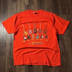 Vintage Famous Guitars T Shirt XL Orange Rock Guitarists Music Tee‎